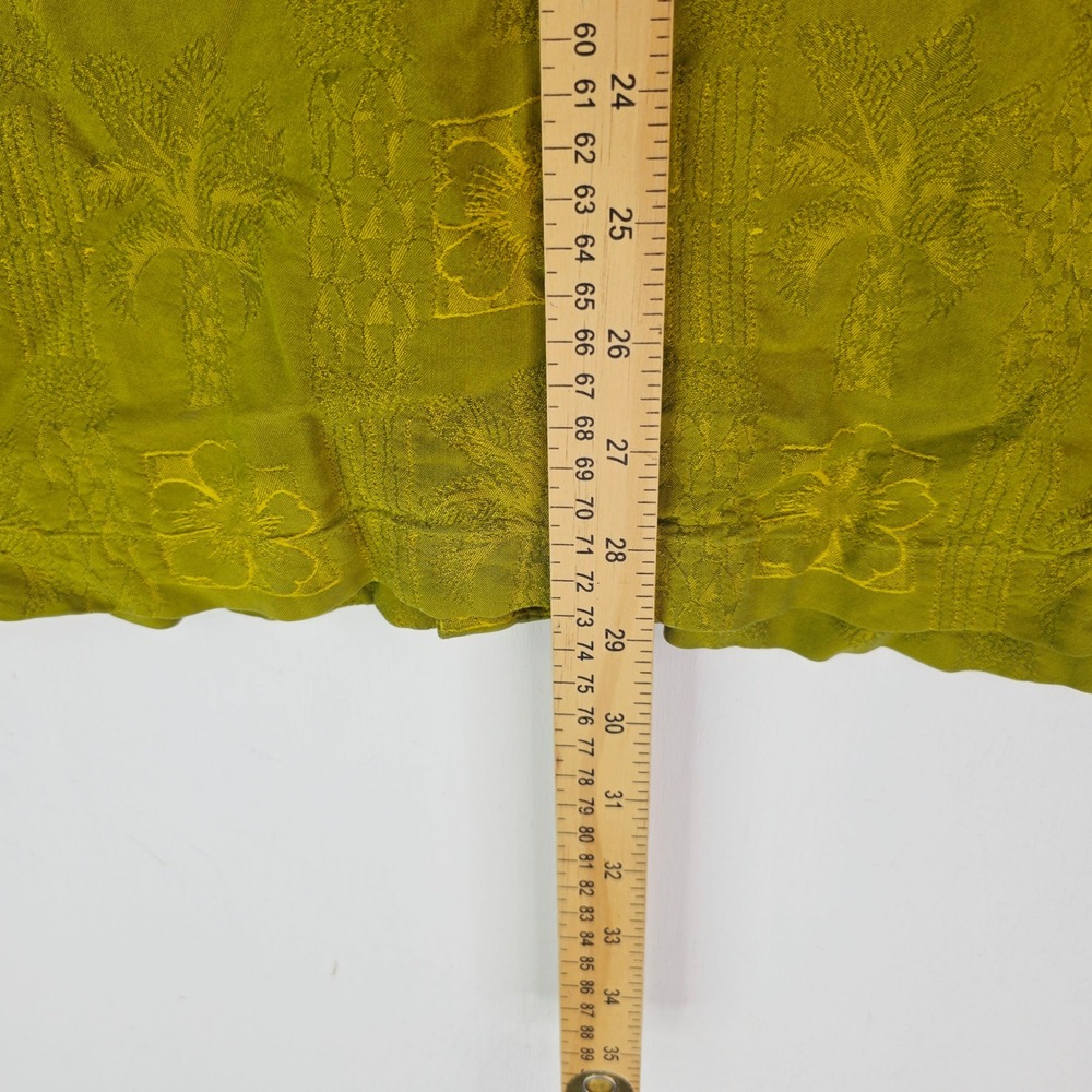 Tommy Bahama Mens Large Silk Embroidered Palm Floral Camp Shirt Mustard Green - Picture 8 of 11